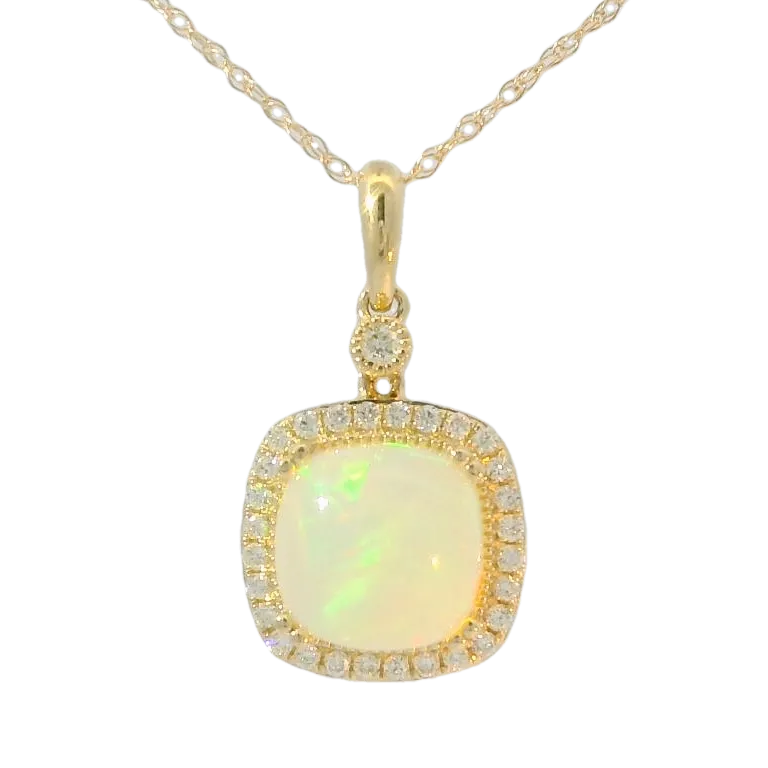 14K Rose Gold 1.40ct Opal & 0.18cttw Diamond Pendant Necklace by RJM