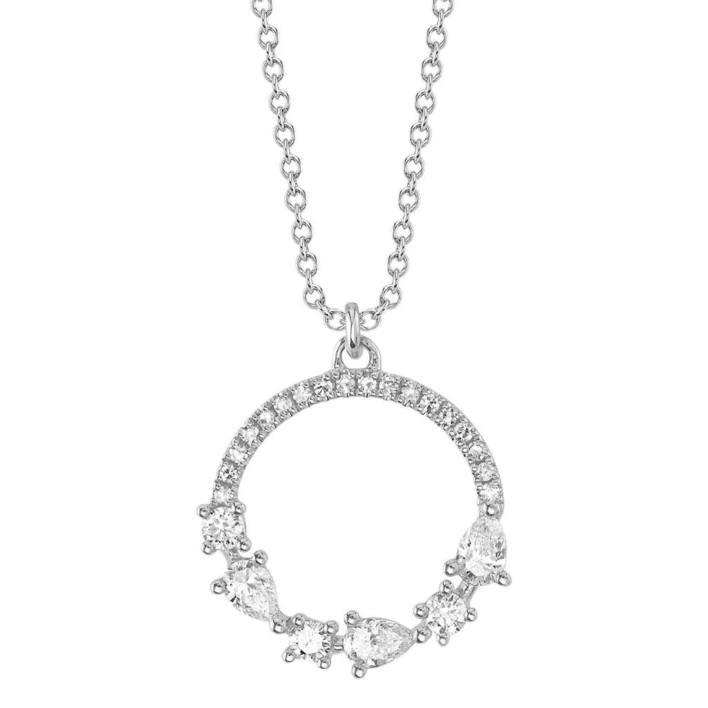 Shy Creation 14K White Gold Diamond Pear Circle Necklace SC55026041