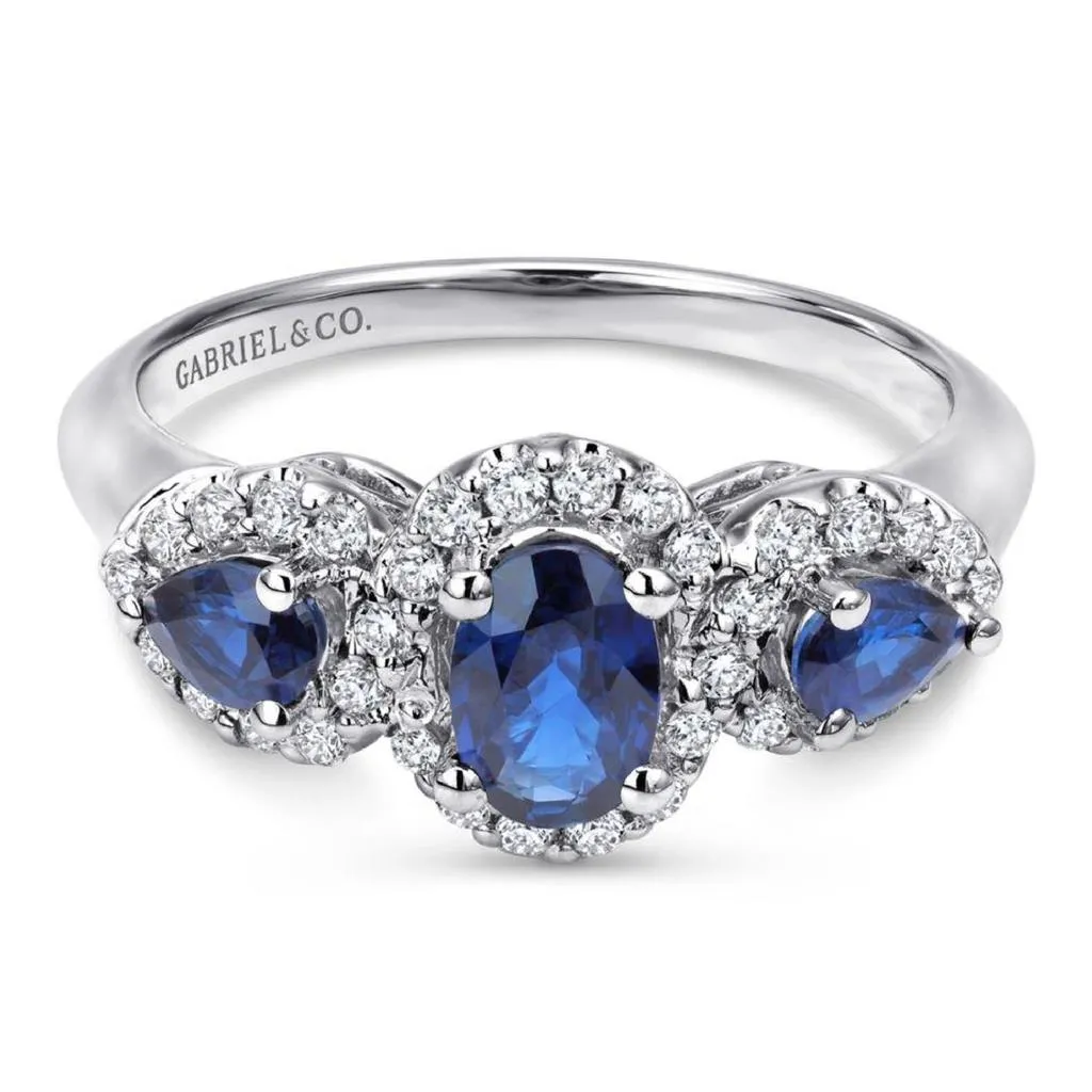 Gabriel & Co 14K White Gold Sapphire Three Stone Ring LR50333W45SA