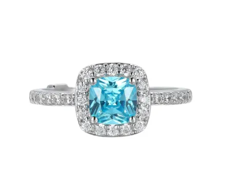 Radiance Cushion Cut Blue & Clear Cubic Zirconia Halo Ring by ELLE