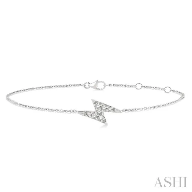 1/10 Ctw Petite Lightning Bolt Round Cut Diamond Fashion Bracelet in 10K White Gold