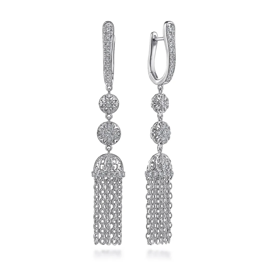 Gabriel & Co. Fashion 14K White Gold Diamond Tassel Statement Huggies