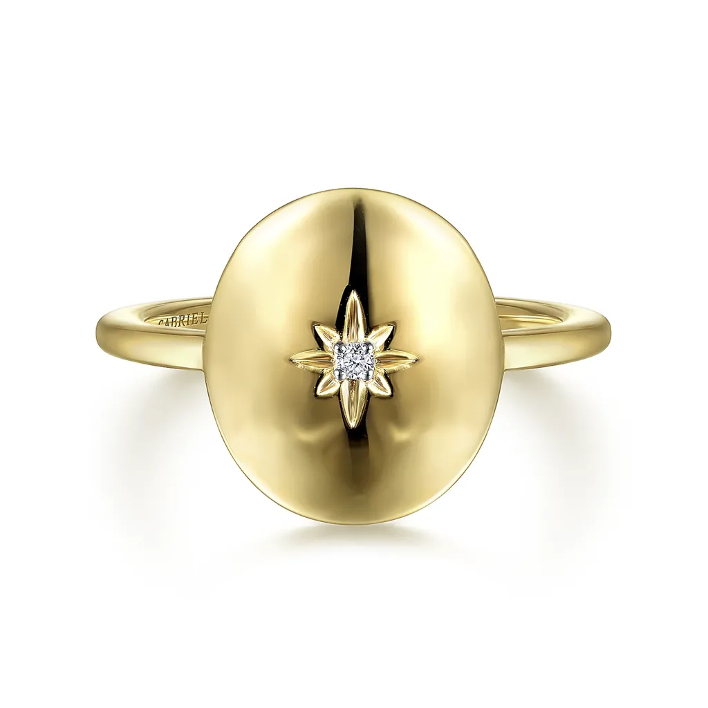 Gabriel & Co. Fashion 14K Yellow Gold Oval Medallion Ring with Diamond Star Center