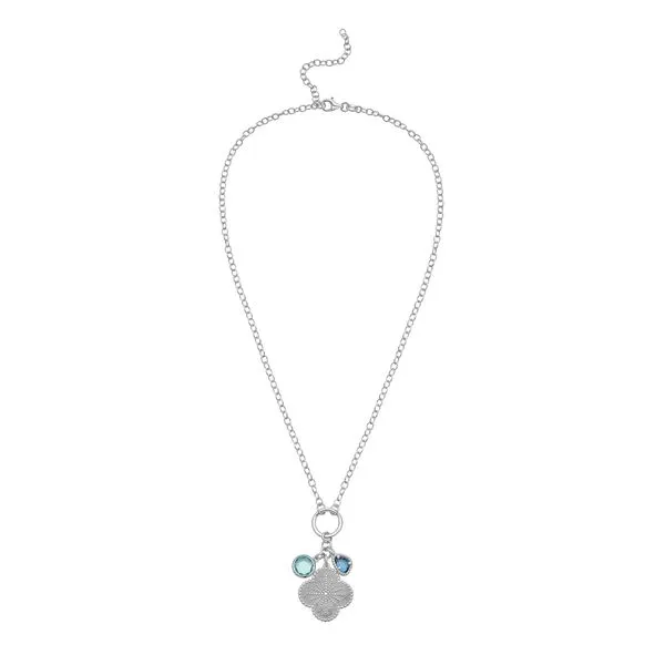 Silver Flower CZ Charm Necklace AGC19515-18