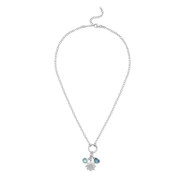 Silver Sunflower CZ Charm Necklace AGC19517-18