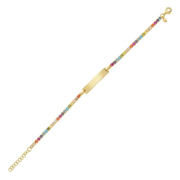 Gold Over Silver Rainbow CZ ID Bracelet AGYC15559-0750