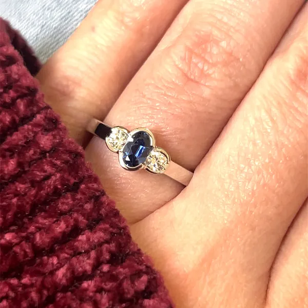 "Bethel" 14K White Gold 0.7CT Oval Sapphire and 0.2 Carat Total Weight Diamond Fashion Ring Estate 225LTTRQ 225LTTRQ