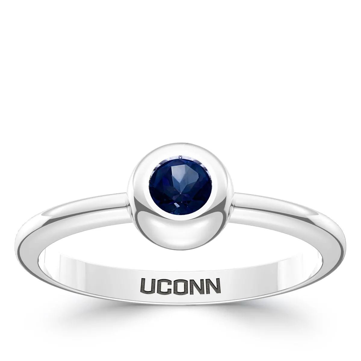 UCONN Sapphire Engraved Ring in Sterling Silver