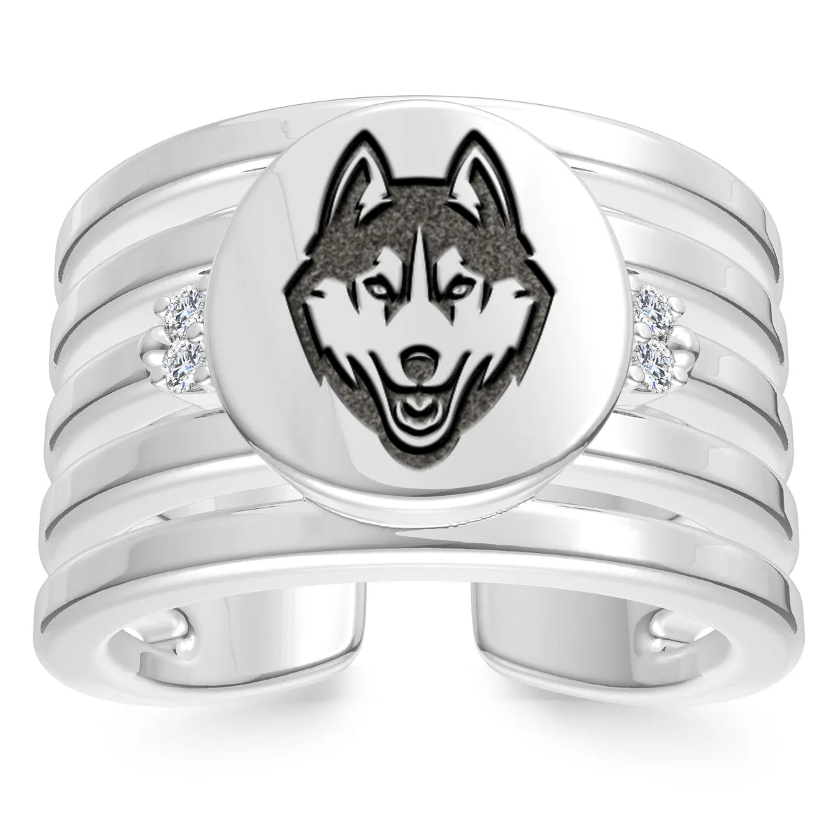 UCONN Diamond Logo Engraved Multiband Ring in Sterling Silver