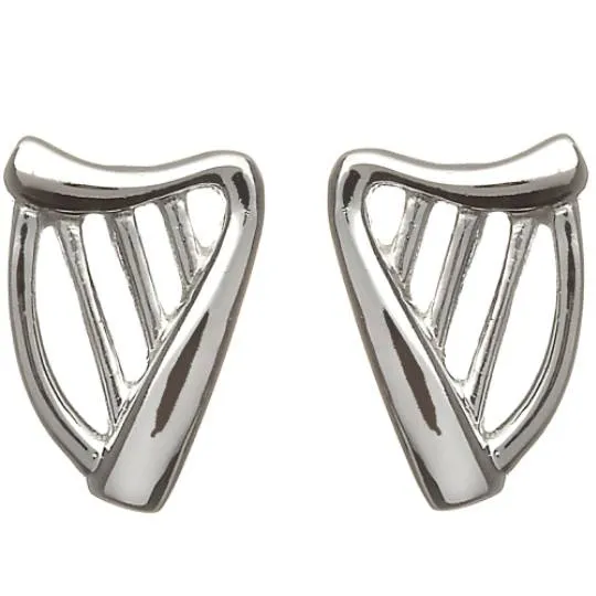 Sterling Silver Harp Stud Earrings | Celtic Designs
