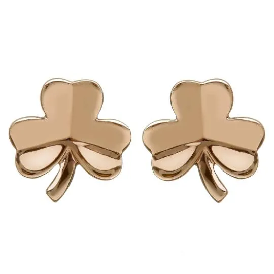 9ct Irish Rose Gold Shamrock Stud Earrings | House of Lor
