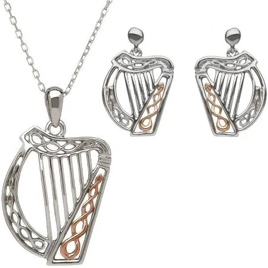 Irish Harp Pendant and Earrings Gift Set