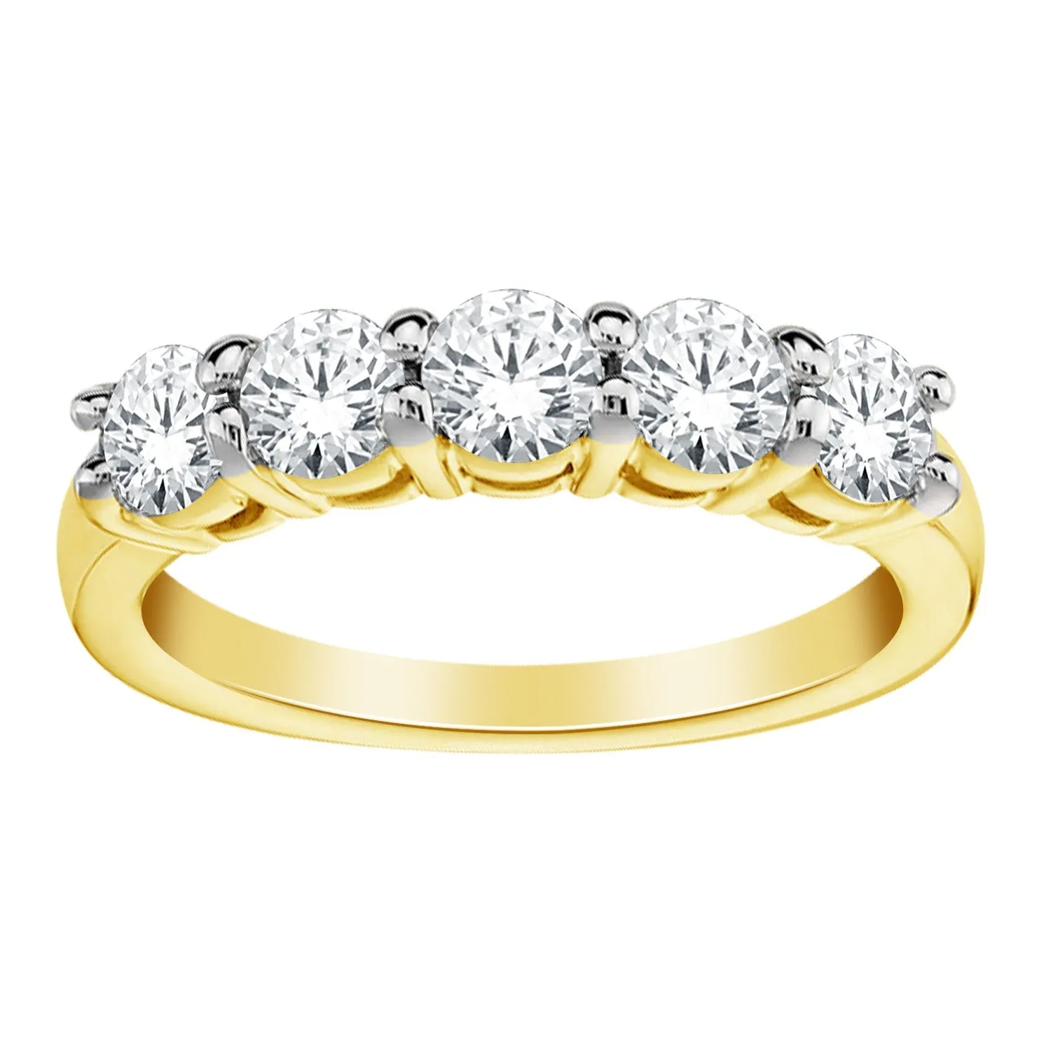 14K YELLOW GOLD 1.00 CT LAB GROWN DIAMOND 5 STONET PRONG SET RING.