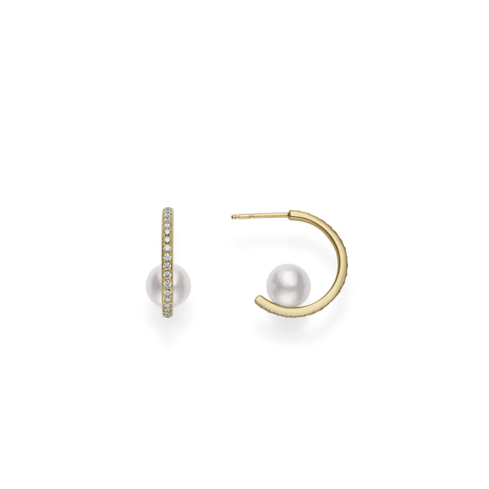 Mikimoto 18K Yellow Gold Diamond Hoop Earrings