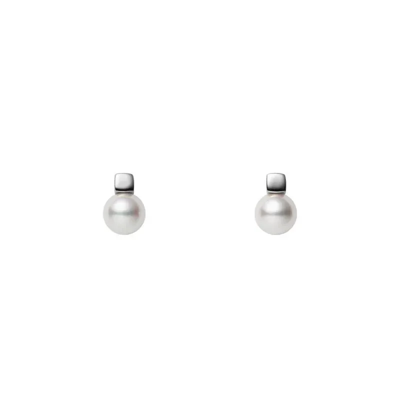 Mikimoto 18K White Gold Rhodium Plated Pearl Stud Earrings