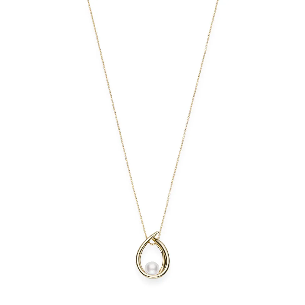 Yellow 18 Karat Necklace With One 7.00Mm Round A+ Akoya Pearl Length: 16-18