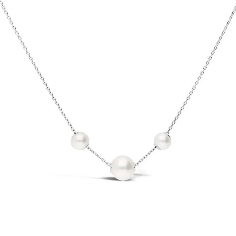 Mikimoto 18k White Gold Three Akoya Pearl Station Necklace