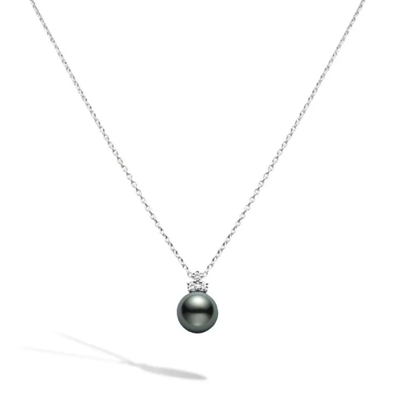 Mikimoto 18K White Gold Rhodium Plated Black South Sea Pendant Necklace