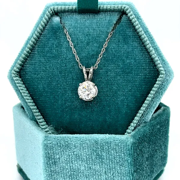 "Marissa" 14K White Gold 0.65CT SI, F-G Diamond Solitaire Pendant Necklace on 18" Chain Estate BOI325X22