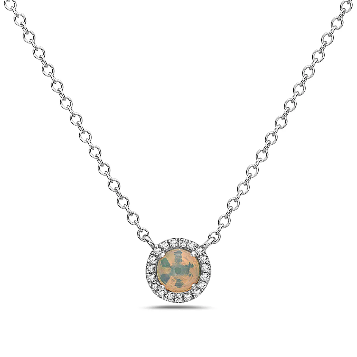 Opal And Diamond Halo Necklace