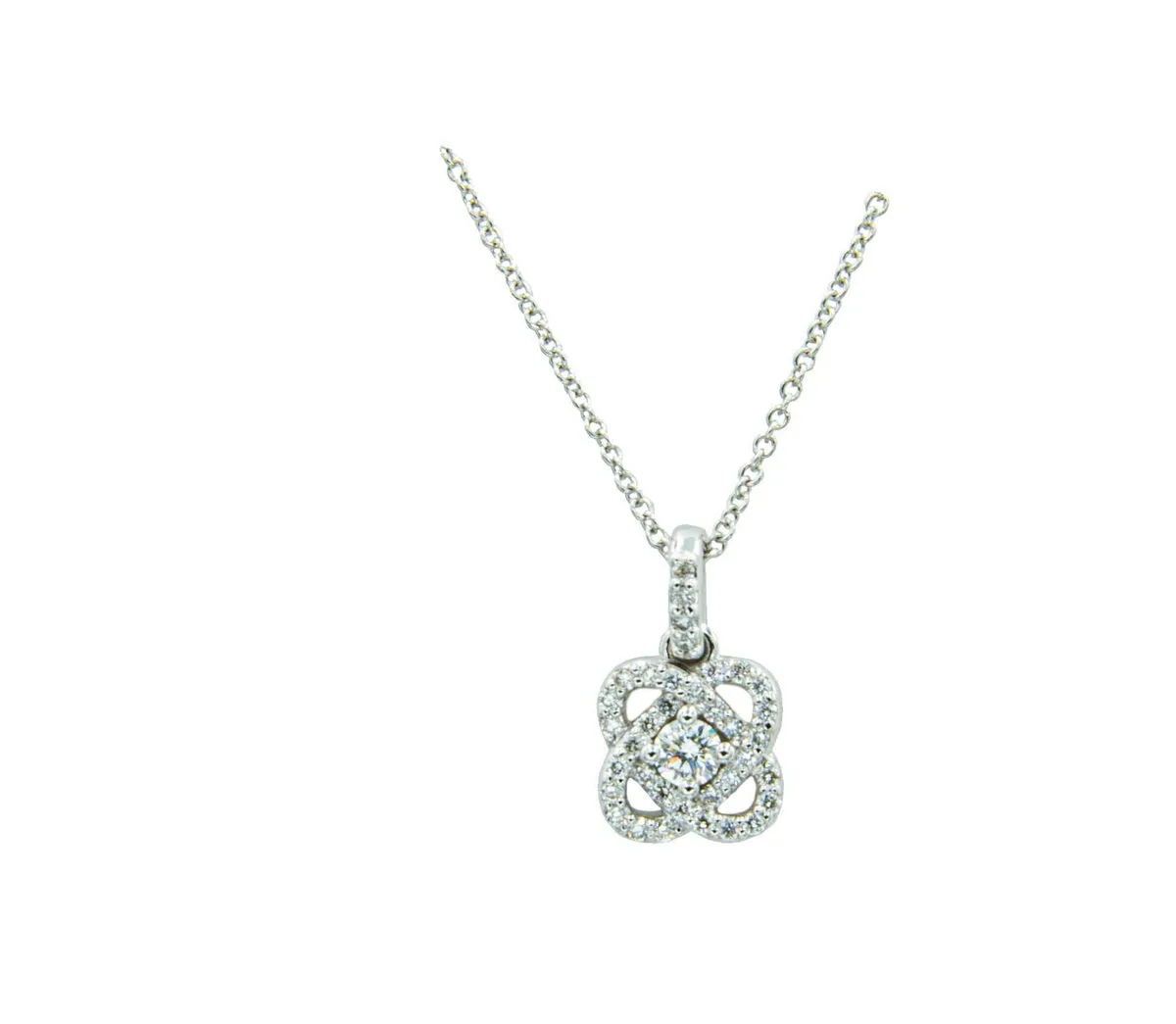 14Kt White Gold Diamond Knot Pendant With Round Center Diamond & 36 Round Side Diamonds