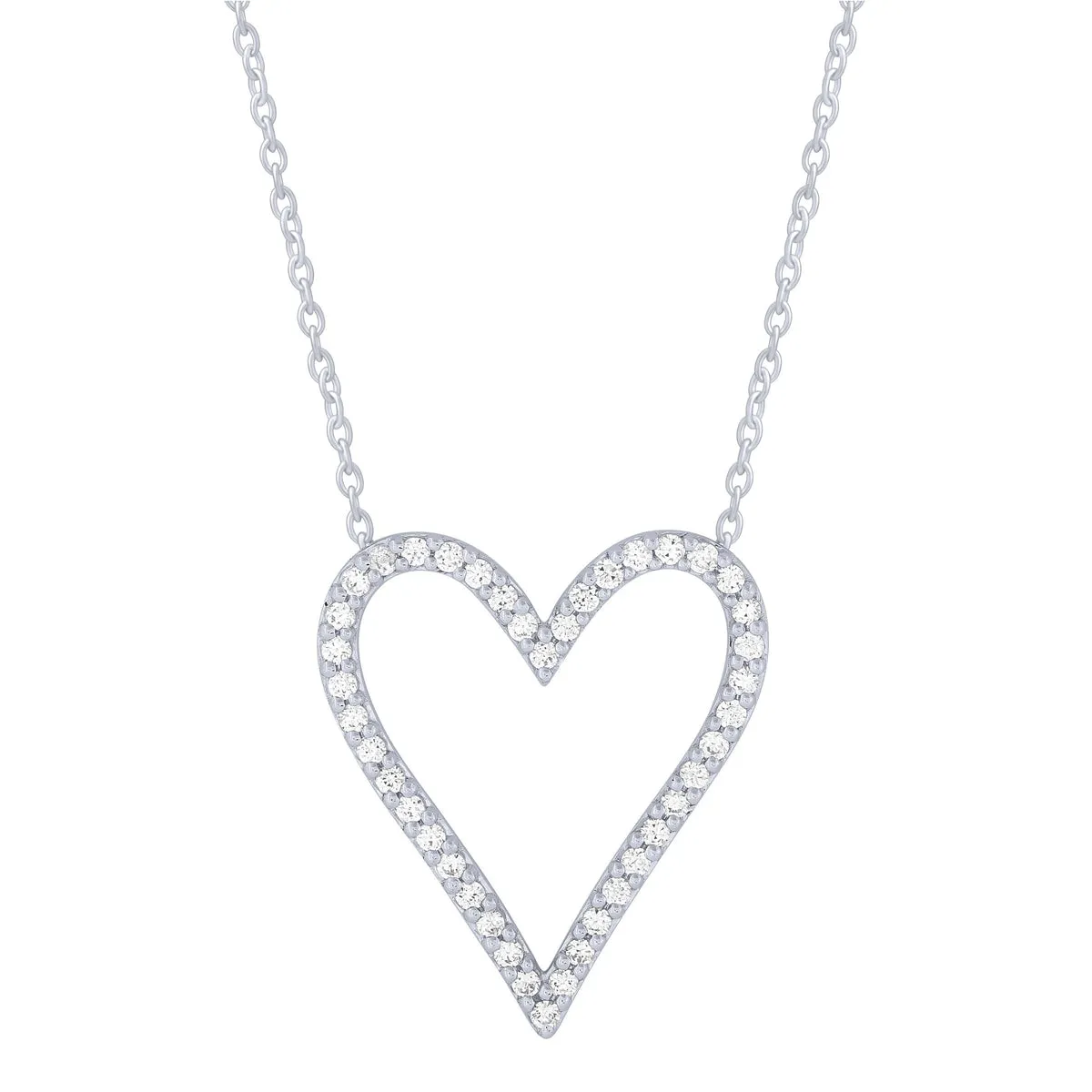 Sterling Silver 1/3Ctw Diamond Heart Outline Necklace