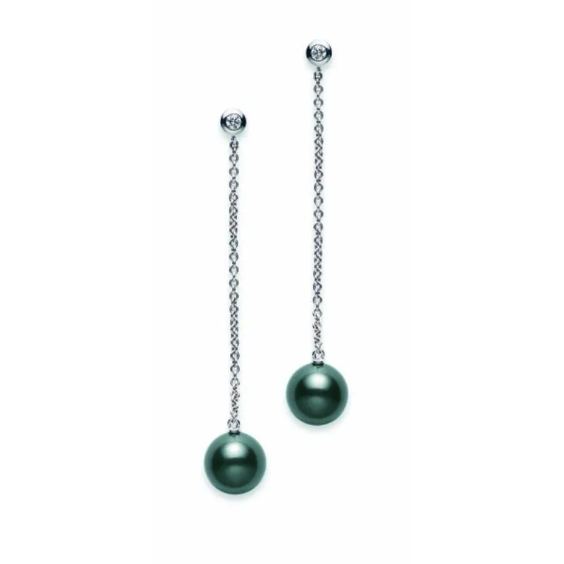 Mikimoto 18k white gold Pearls in Motion drop earrings with diamonds