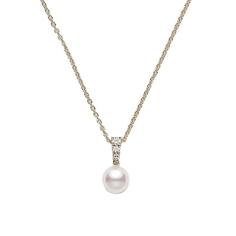 Mikimoto 18K Yellow Gold 8Mm Akoya Cultured Pearl And Diamond Necklace