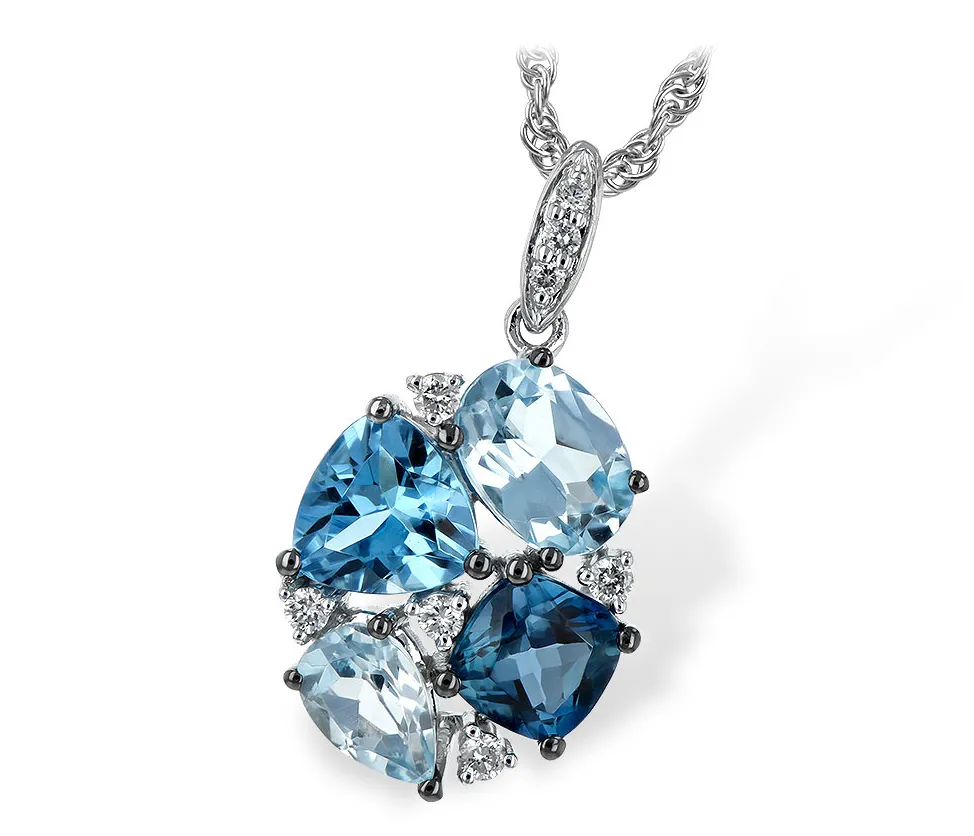 Allison Kaufman White Gold Blue Topaz Cluster Necklace N7945