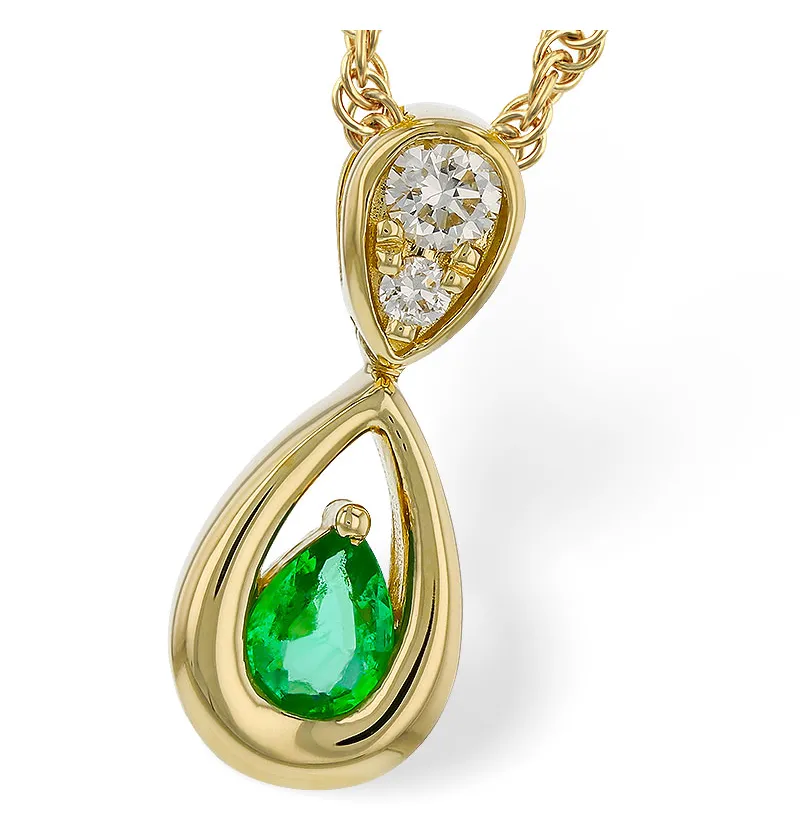 Allison Kaufman Yellow Gold Emerald Diamond Necklace N8650