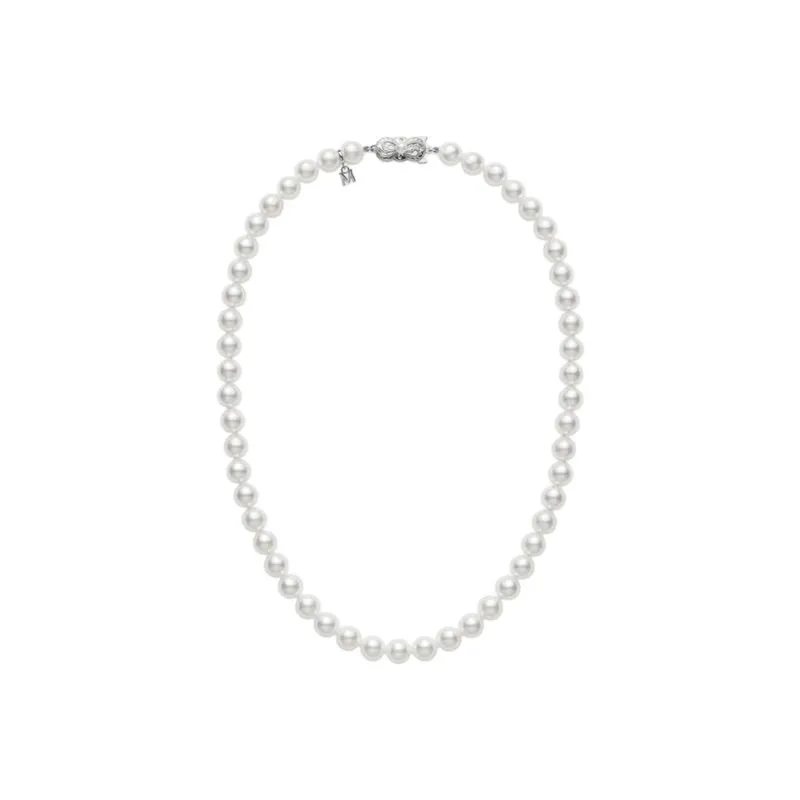 Mikimoto 18k white gold rhodium plated Everyday Essentials pearl strand princess necklace, 7.5x7mm/A akoya pearls, 18"