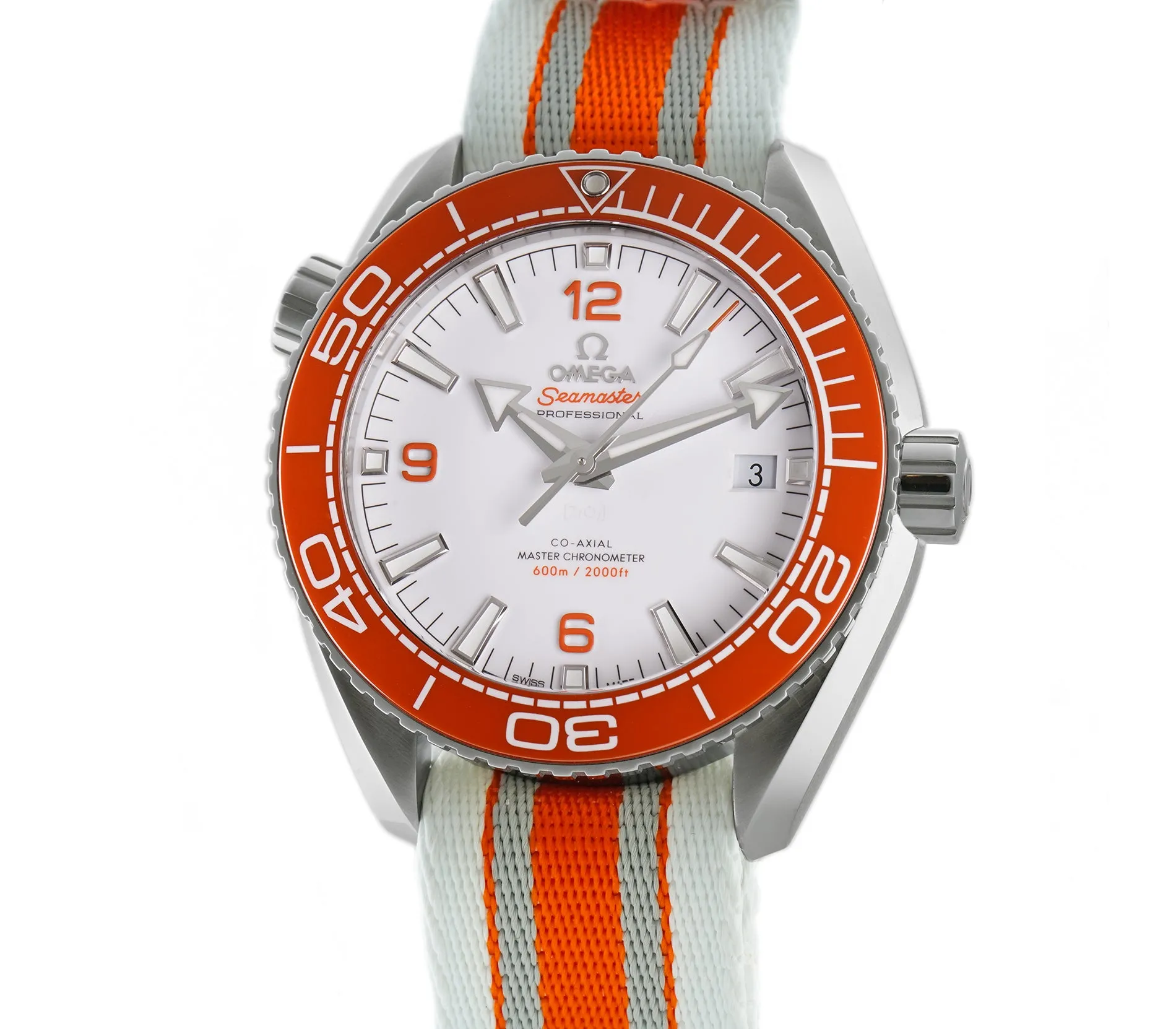 44mm Planet Ocean Stainless Steel Orange Bezel White Dial