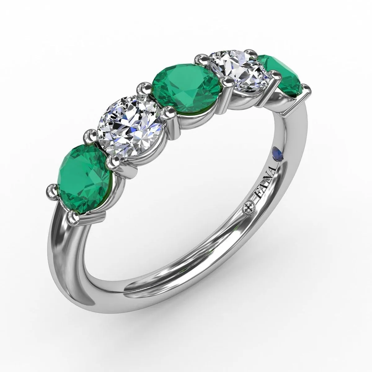 Chunky Emerald and Diamond Shared Prong Anniversary Band