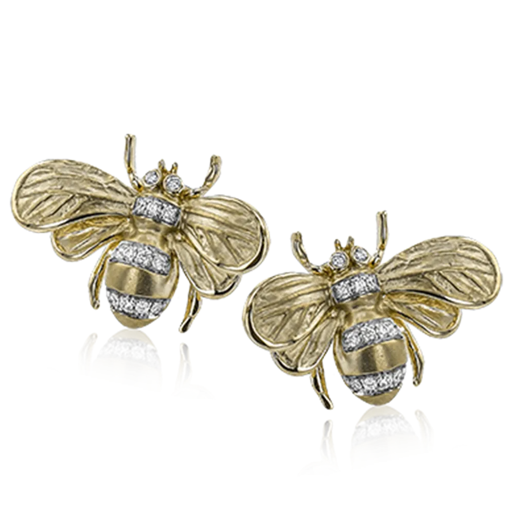 Lady's Yellow 18 Karat Brushed Bee Earrings