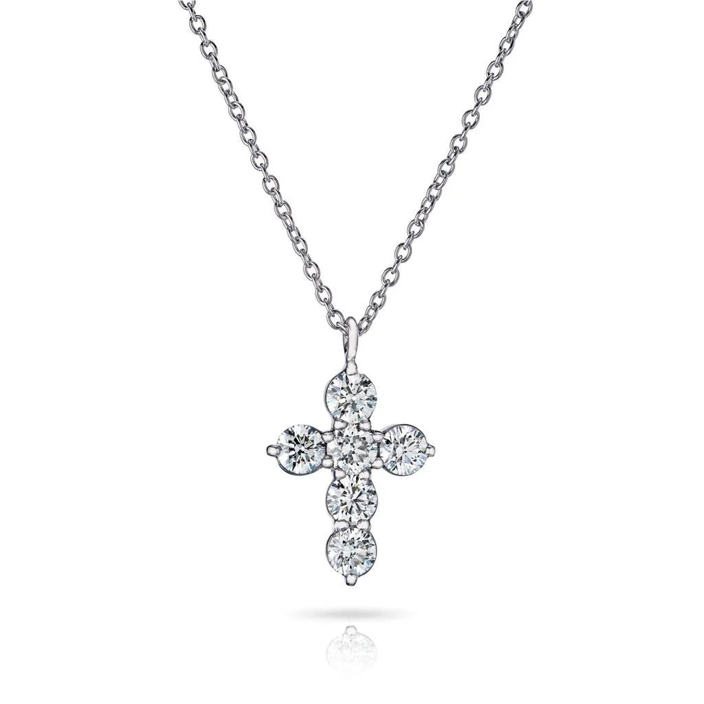 CW Signature 18K White Gold Medium Cross Diamond Pendant P0320