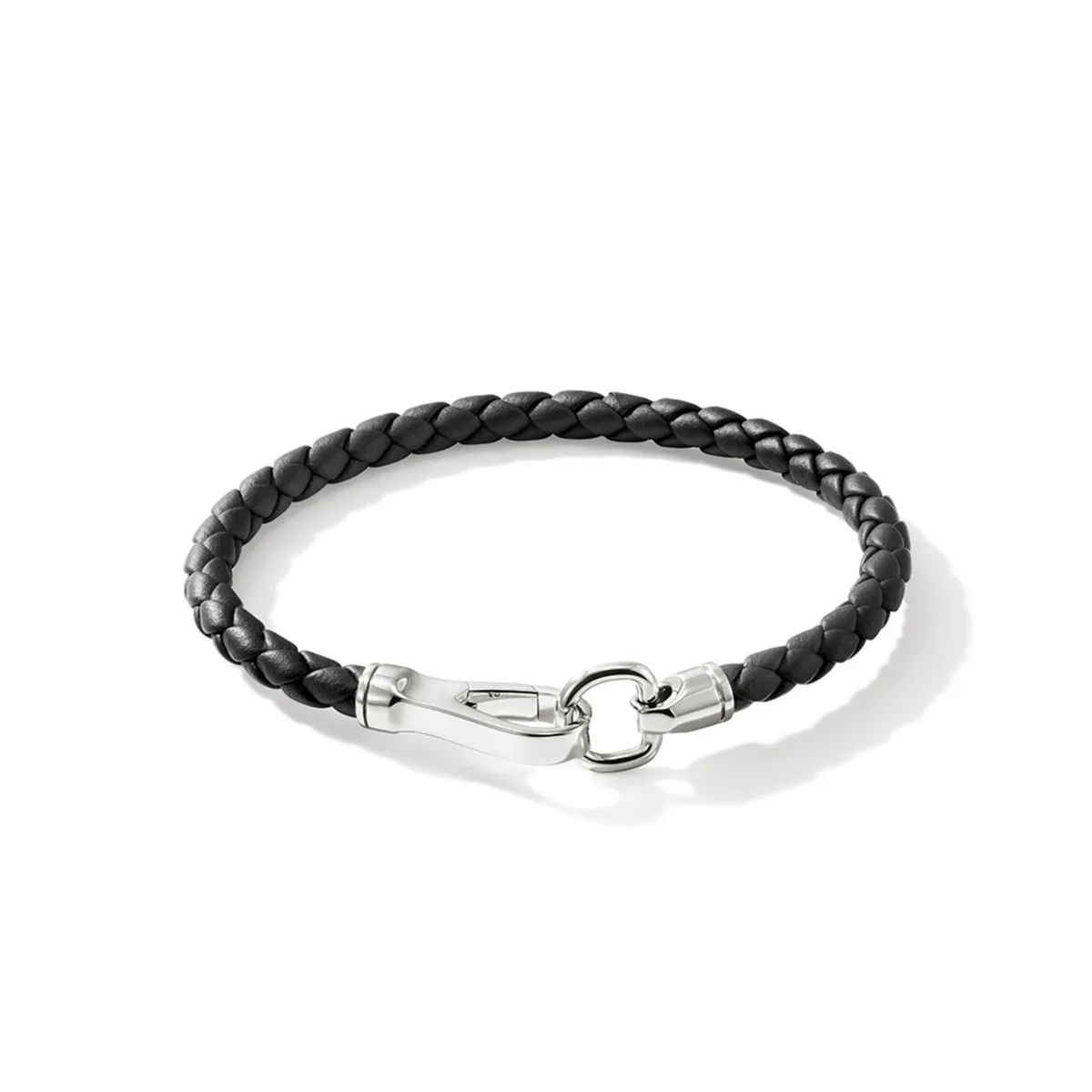 Men's Black Leather Cord Bracelet with Silver Hook Clasp by John Hardy