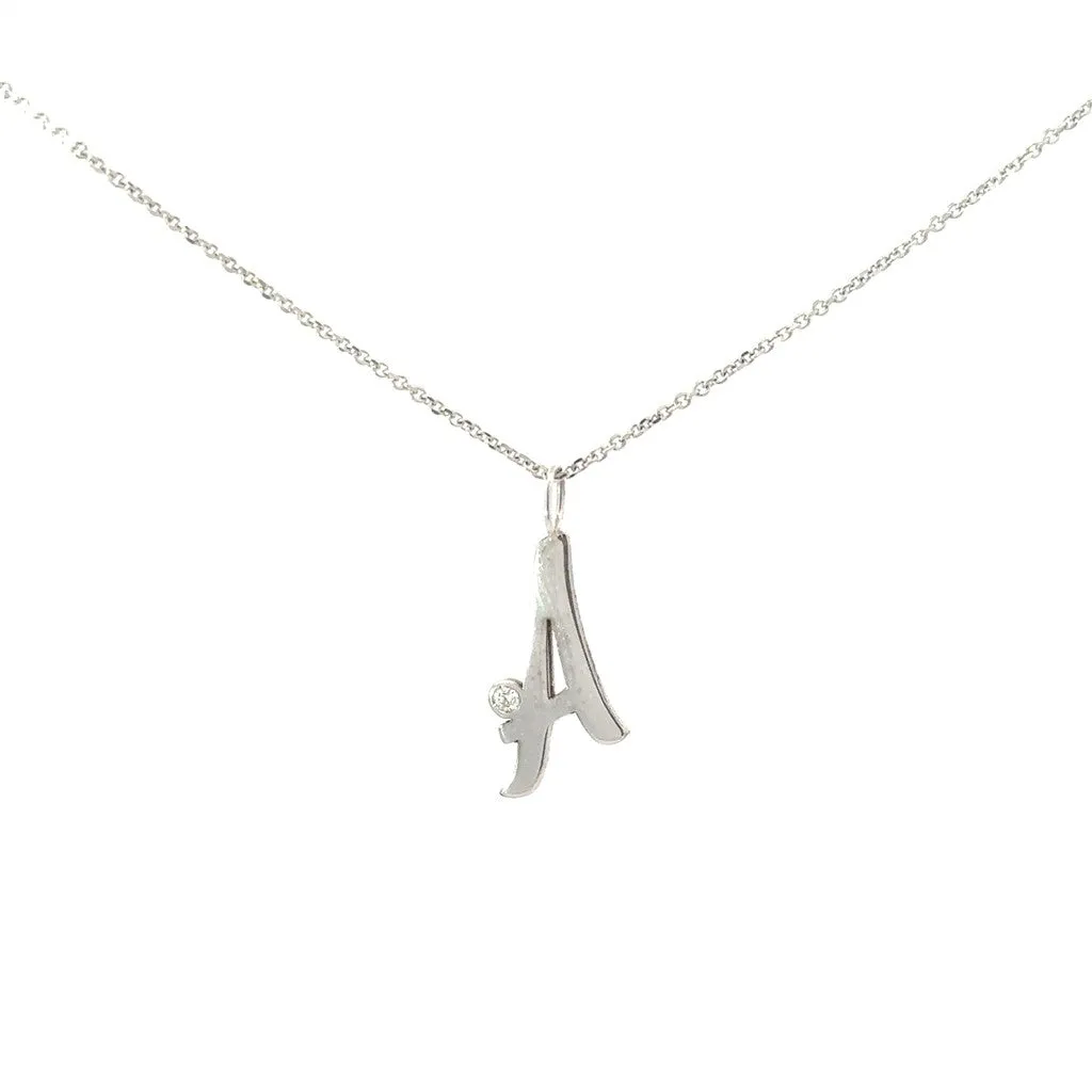 114Kwg 5Mm Script Letter "A" With Diamond Bezel and chain