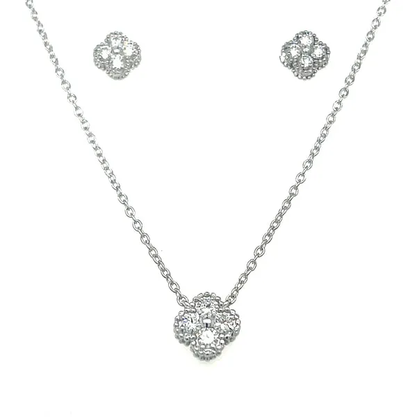 Sterling Silver Lab Grown Diamond Earrings and Necklace Set 192-00127