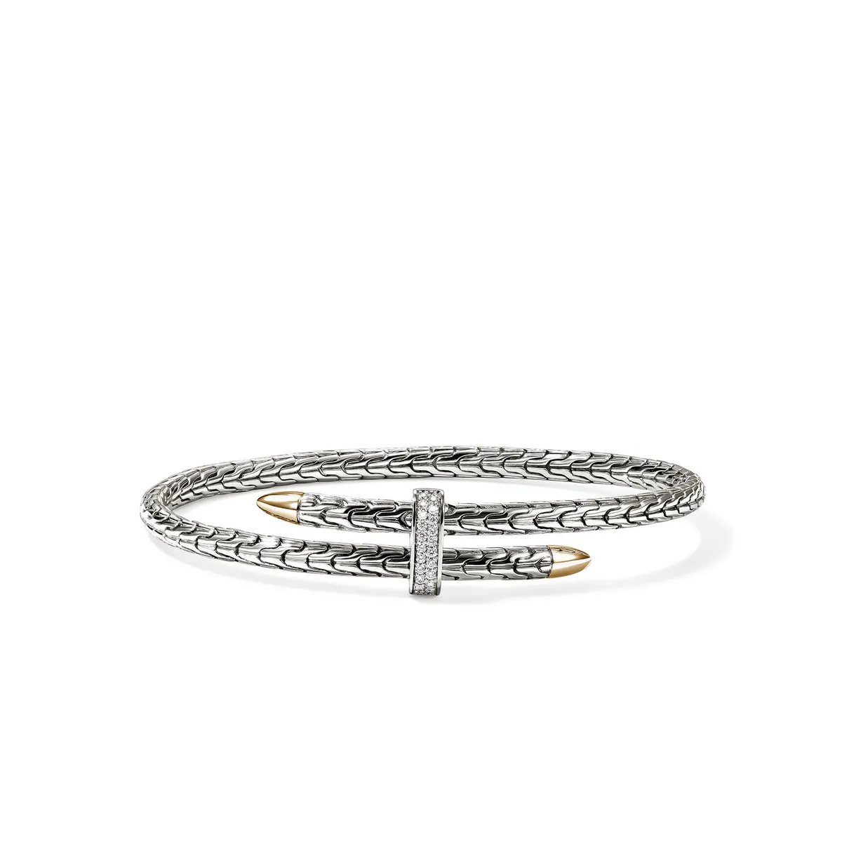 Spear Two Tone Diamond Pave Bypass Flex Cuff by John Hardy