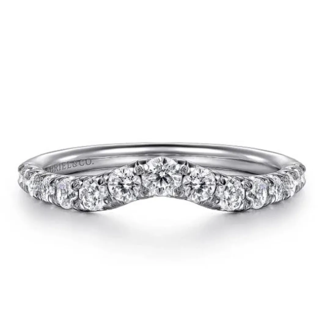 Chambery - Curved 14K White Gold French Pave Diamond Wedding Band - 0.5 ct