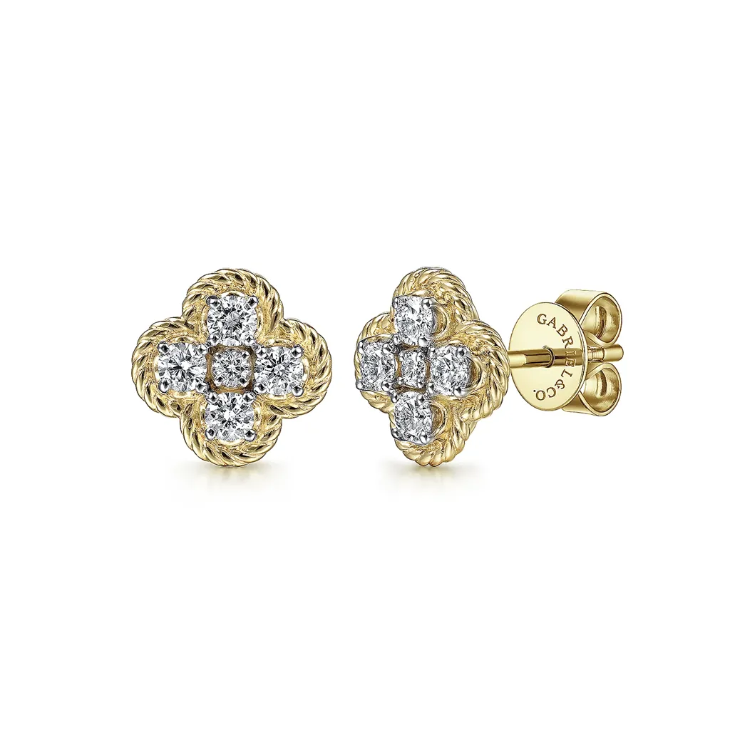 Gabriel & Co. Fashion 14K Yellow Gold Twisted Rope Diamond Stud Earrings
