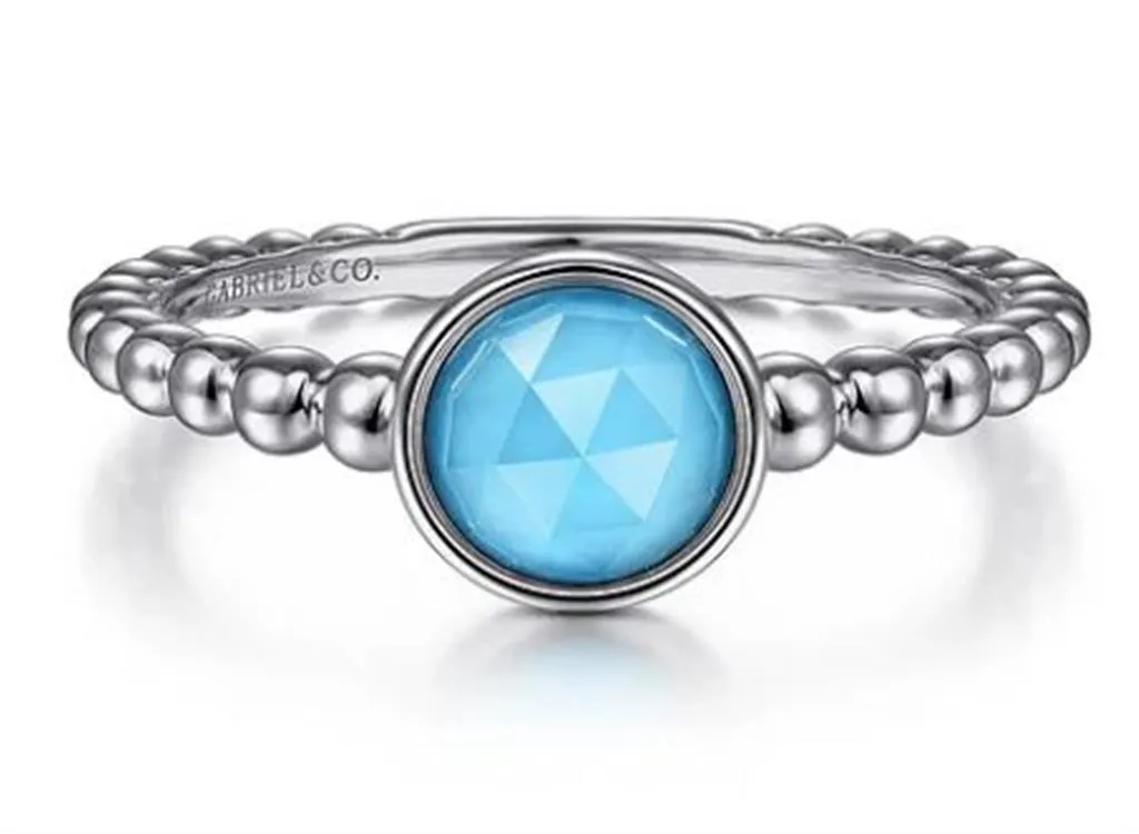 Gabriel & Co. Fashion 925 Sterling Silver Rock Crystal and Turquoise Bujukan Ring