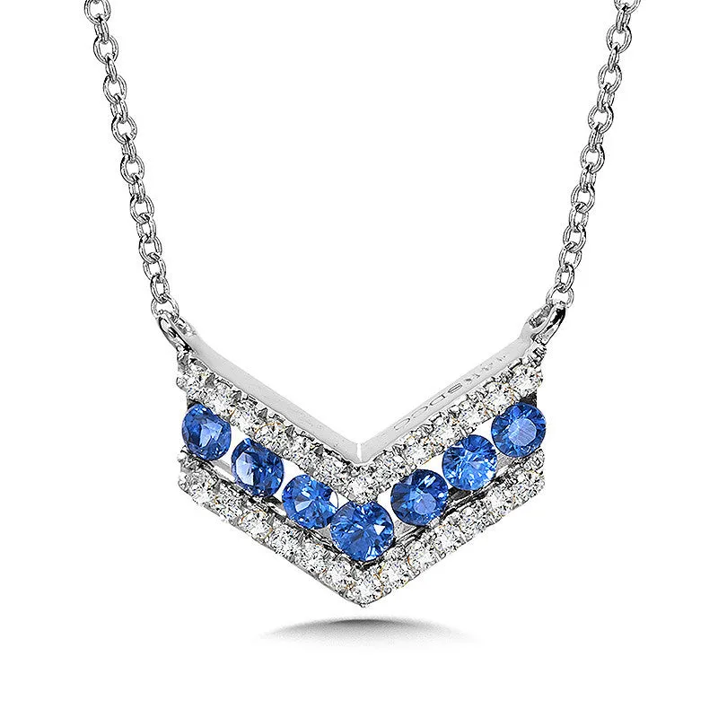 ANGLED 3-ROW DIAMOND AND SAPPHIRE NECKLACE PCS1008-W