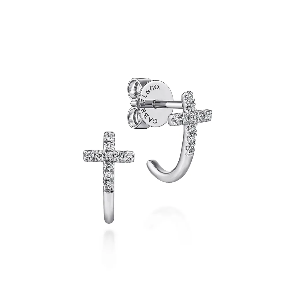 Gabriel & Co. Fashion 14K White Gold J Curve Diamond Cross Stud Earrings