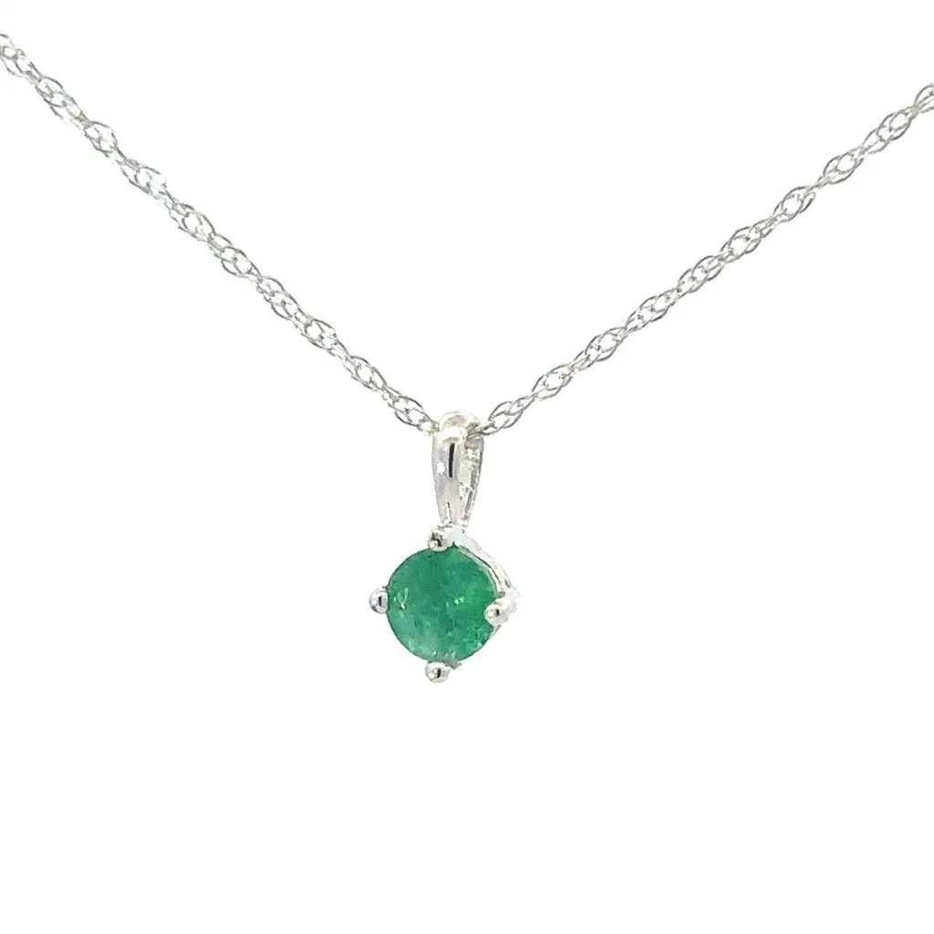 14K White Gold And Emerald Pendant Necklace
