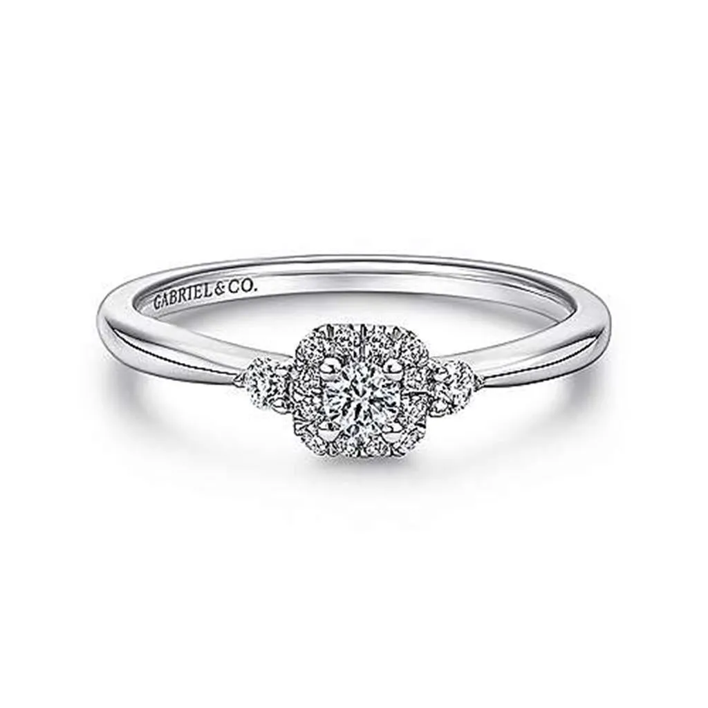 Polished Diamond Engagement Ring With Center Halo