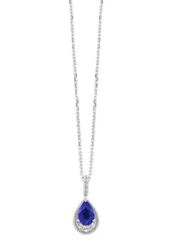 14K White Gold 0.50cttw Sapphire & 0.05cttw Diamond Pendant Necklace