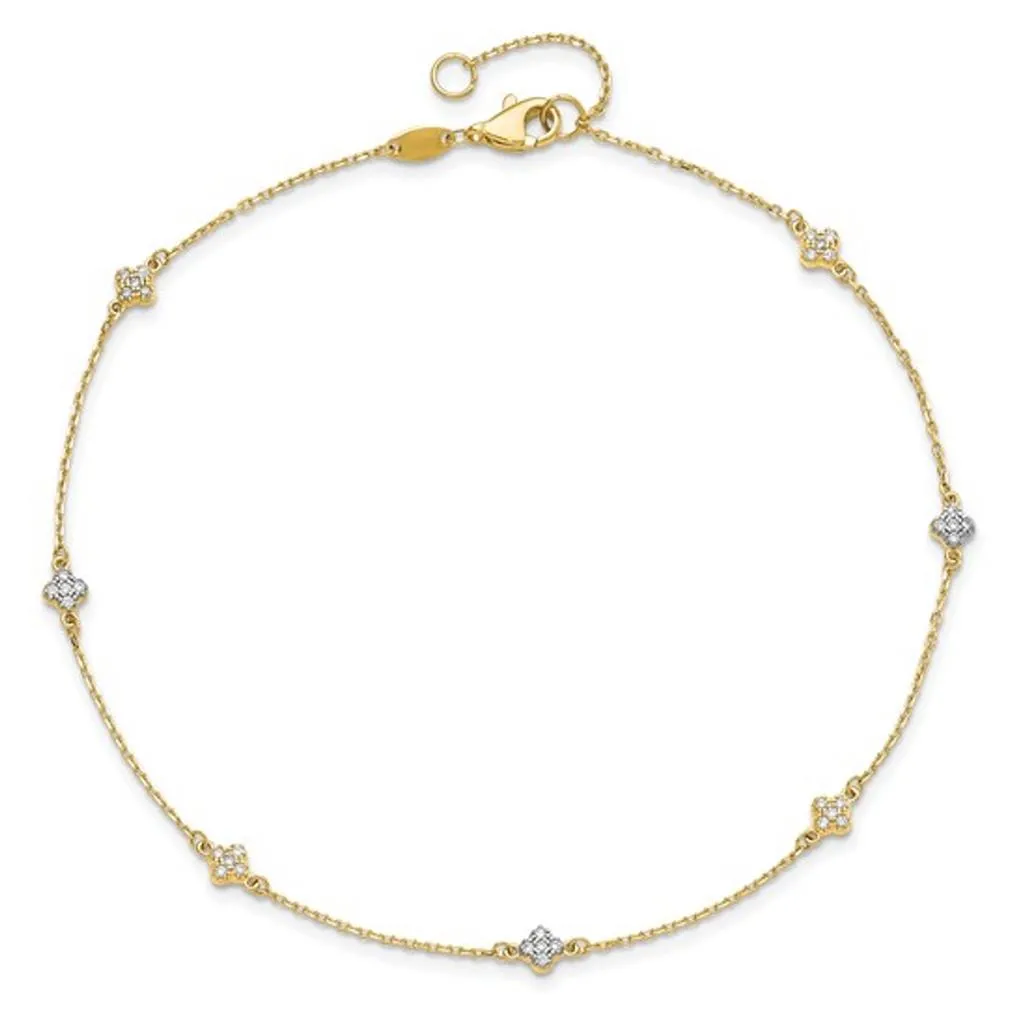 14K Yellow Gold CZ Flower Anklet LF1226-10