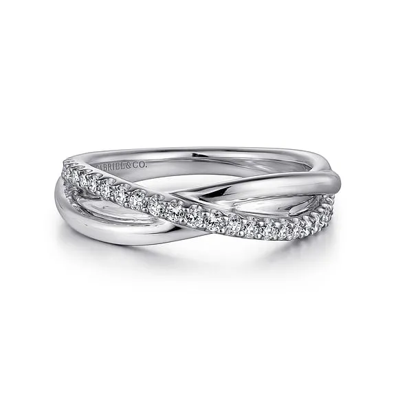 Sterling Silver White Sapphire Pave Criss Cross Ring