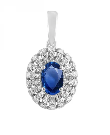10K White Gold 0.63ct Sapphire & 0.17cttw Diamond Pendant